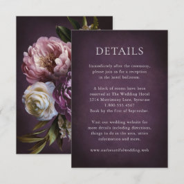 Elegant Maximalist Purple Floral Wedding Informatiekaartje