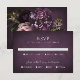 Elegant Maximalist Purple Floral Wedding RSVP Kaartje