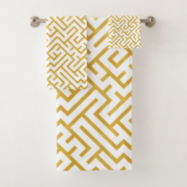 Elegant Maze Modern Art - Gold & White Bad Handdoek