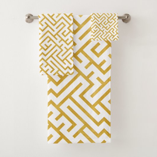Elegant Maze Modern Art - Gold & White Bad Handdoek (Insitu)