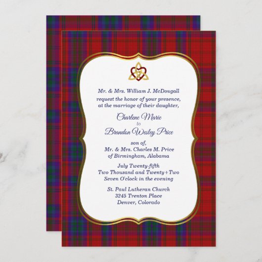 Elegant McDougall Tartan Wedding Invitation Kaart (Voorkant / Achterkant)