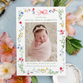 Elegant Meadow Blooms Pink Bow Foto Aankondiging