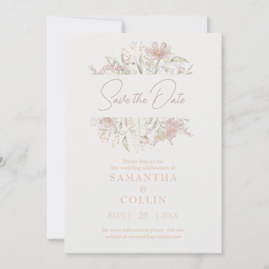 Elegant Meadow Minimalist Floral Save the Date Kaart (Voorkant)