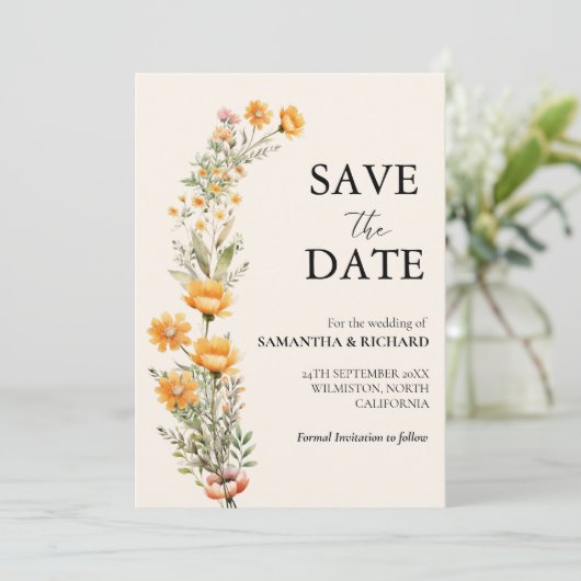 Elegant Meadow Wildflower Bruiloft Bewaar de datum Kaart (Staand voorkant)