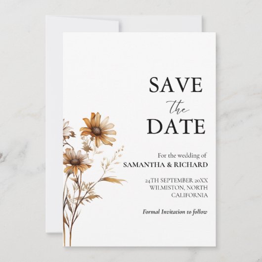 Elegant Meadow Wildflower Bruiloft Bewaar de datum Kaart (Voorkant)