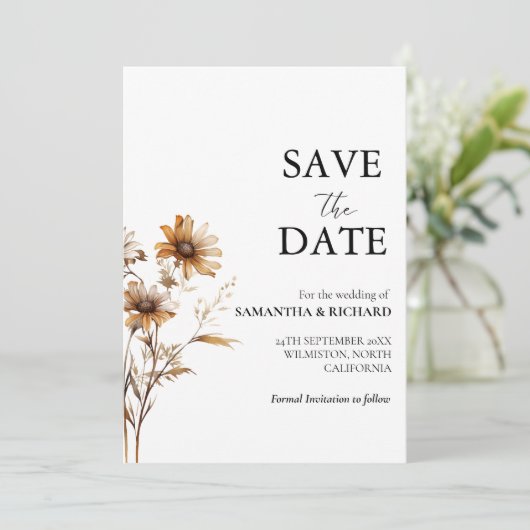 Elegant Meadow Wildflower Bruiloft Bewaar de datum Kaart (Staand voorkant)
