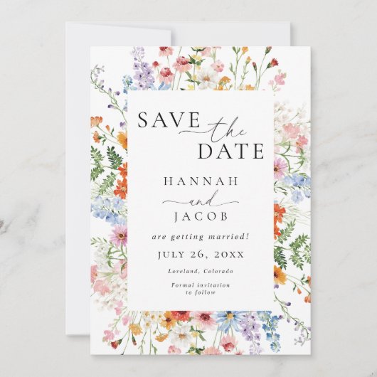 Elegant Meadow Wildflower Wedding Save The Date (Voorkant)