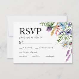 Elegant Meal Choice Wildbloemen Sage Green Wedding RSVP Kaartje