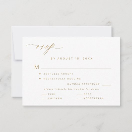 Elegant meals option gold and white wedding RSVP kaartje (Voorkant)