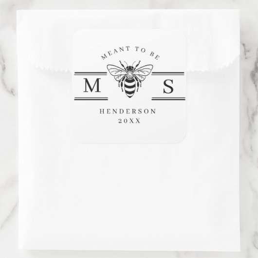 Elegant “Meant to Be” Wedding Names Design Vierkante Sticker (Tas)
