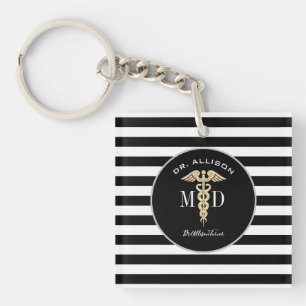 Elegant Medical Doctor Caduceus Black Gepersonalis Sleutelhanger