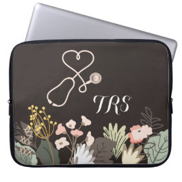 Elegant Medical Doctor Nurse Floral Monogram Laptop Sleeve