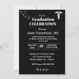 Elegant Medical Graduation Party Black and White Kaart
