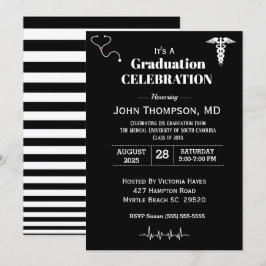 Elegant Medical Graduation Party Black and White Kaart