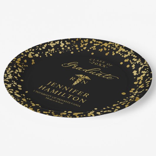 Elegant Medical Nursing School Afstuderen Black Papieren Bordje (Gekanteld)