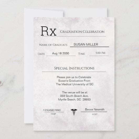 Elegant Medical Prescription Pad Afstuderen Kaart (Voorkant)