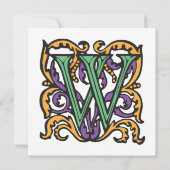 Elegant Medieval Green Letter W Monogram Kaart (Achterkant)