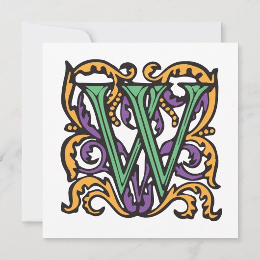 Elegant Medieval Green Letter W Monogram Kaart (Achterkant)