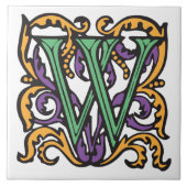 Elegant Medieval Green Letter W Monogram Tegeltje (Voorkant)