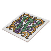Elegant Medieval Green Letter W Monogram Tegeltje (Zijkant)