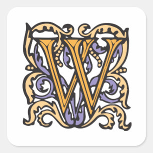Elegant Medieval Letter W Antiek Monogram Vierkante Sticker