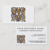 Elegant Medieval Letter W Antiek Monogram Visitekaartje (Voorkant / Achterkant)