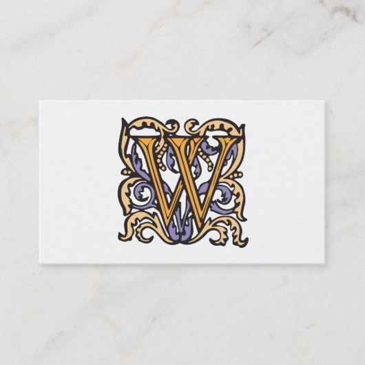 Elegant Medieval Letter W Antiek Monogram Visitekaartje (Voorkant)