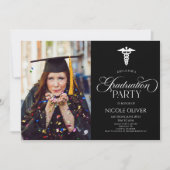 Elegant Medisch Caduceus Custom Afbeelding Afstude Kaart (Voorkant)