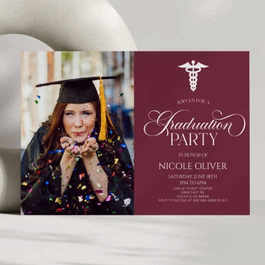 Elegant Medisch Caduceus Custom Afbeelding Afstude Kaart