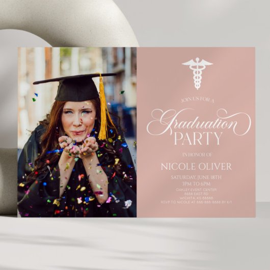 Elegant Medisch Caduceus Custom Afbeelding Afstude Kaart