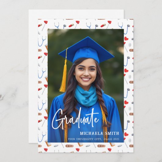 Elegant Medisch Verpleegkundige Script Foto Afstud Aankondiging (Voorkant / Achterkant)