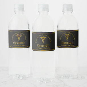 Elegant medische school afstudeerfeest Zwart Goud Waterfles Etiket