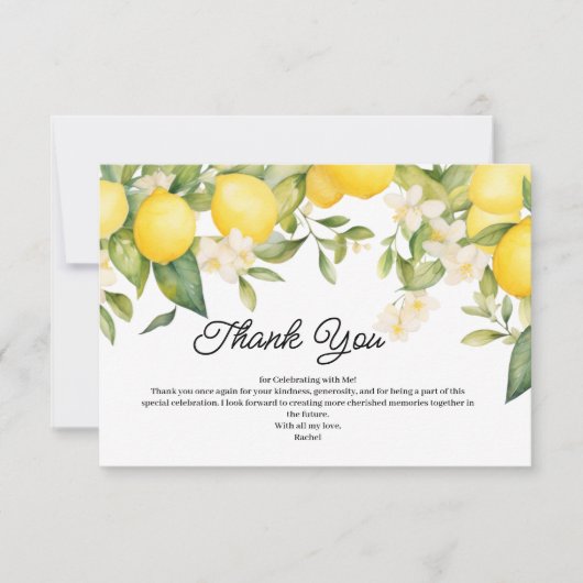 Elegant mediterraan geel citroen Vrijgezellenfeest Bedankkaart (Voorkant)