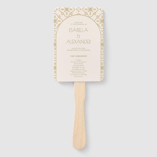 Elegant Mediterraan Tegel Boog Wedding Programma Handwaaier (Voorkant)