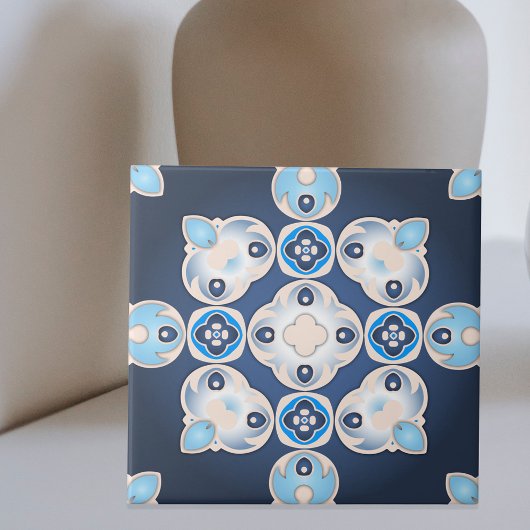 Elegant Mediterranean Blue beige Medallion Tegeltje
