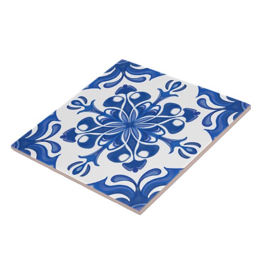 Elegant Mediterranean Blue White Pattern Tegeltje (Zijkant)