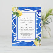 Elegant Mediterranean Floral & Lemon II Wedding Kaart (Staand voorkant)
