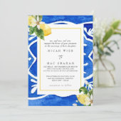 Elegant Mediterranean Floral & Lemon Wedding Kaart (Staand voorkant)