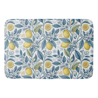 Elegant Mediterranean Lemon Botanical Navy Badmat