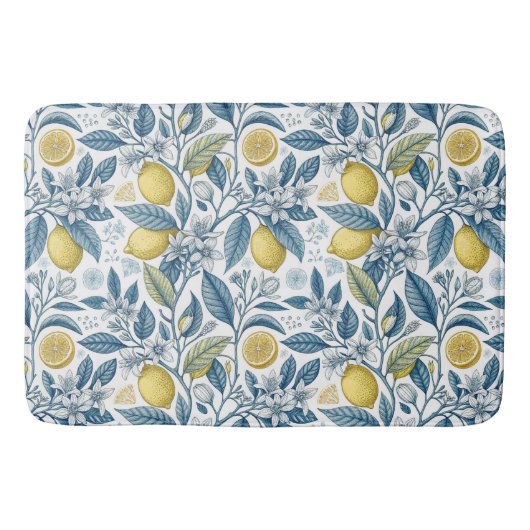 Elegant Mediterranean Lemon Botanical Navy Badmat (Voorkant)