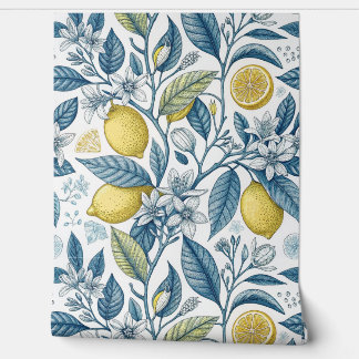 Elegant Mediterranean Lemon Botanical Navy Behang