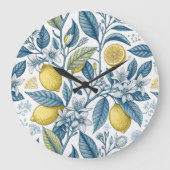 Elegant Mediterranean Lemon Botanical Navy Grote Klok (Voorkant)