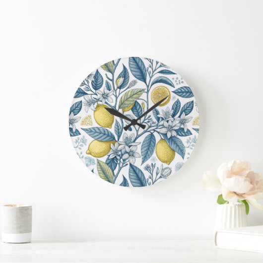 Elegant Mediterranean Lemon Botanical Navy Grote Klok (Huis)