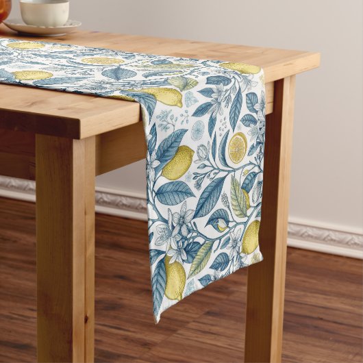 Elegant Mediterranean Lemon Botanical Navy Lange Tafelloper (Voorbeeld)