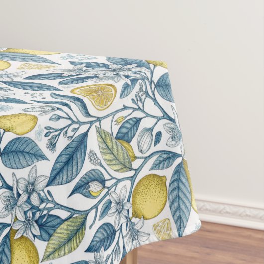 Elegant Mediterranean Lemon Botanical Navy Tafelkleed (Voorbeeld)