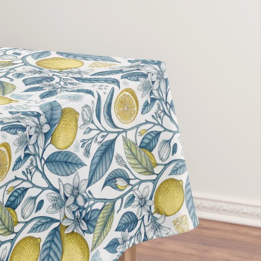 Elegant Mediterranean Lemon Botanical Navy Tafelkleed (Voorbeeld)