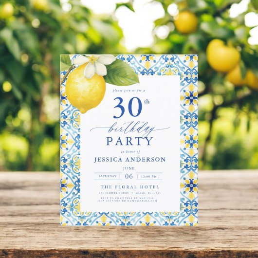 Elegant Mediterranean Lemon Floral 30th Birthday Flyer