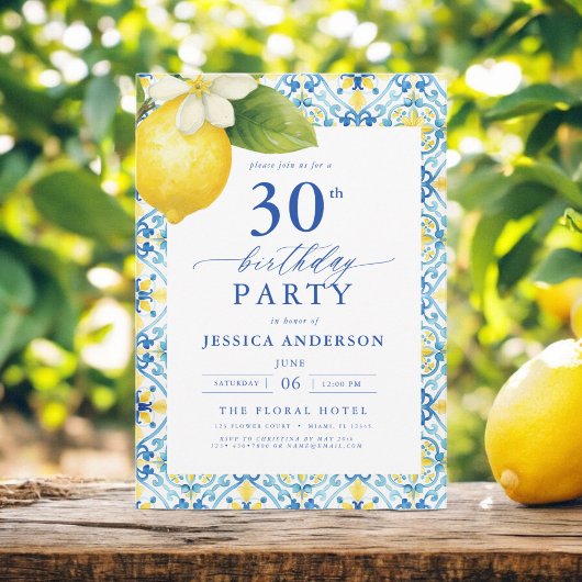Elegant Mediterranean Lemon Floral 30th Birthday Kaart
