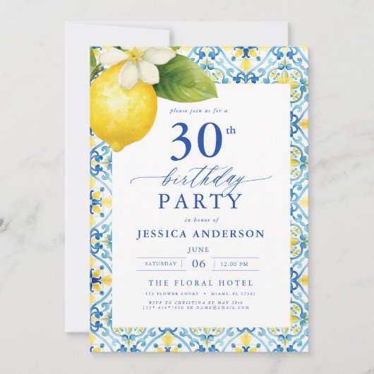 Elegant Mediterranean Lemon Floral 30th Birthday Kaart (Voorkant)