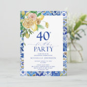 Elegant Mediterranean Lemon Floral 40th Birthday Kaart (Staand voorkant)